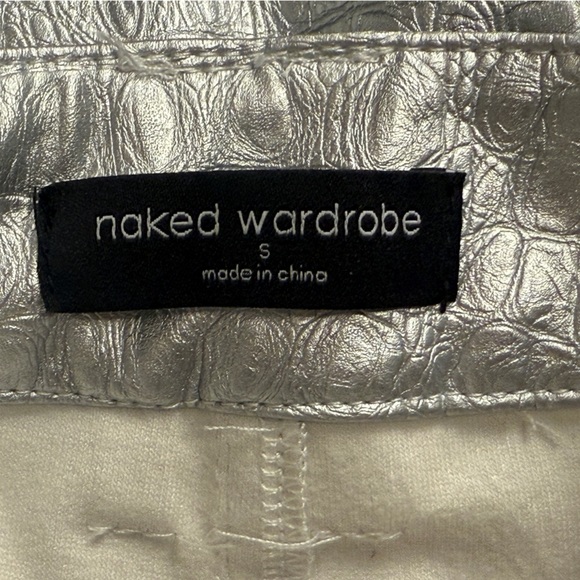 Naked Wardrobe Silver Crocodile Faux Leather Bootcut Pants Size Small - Picture 4 of 11